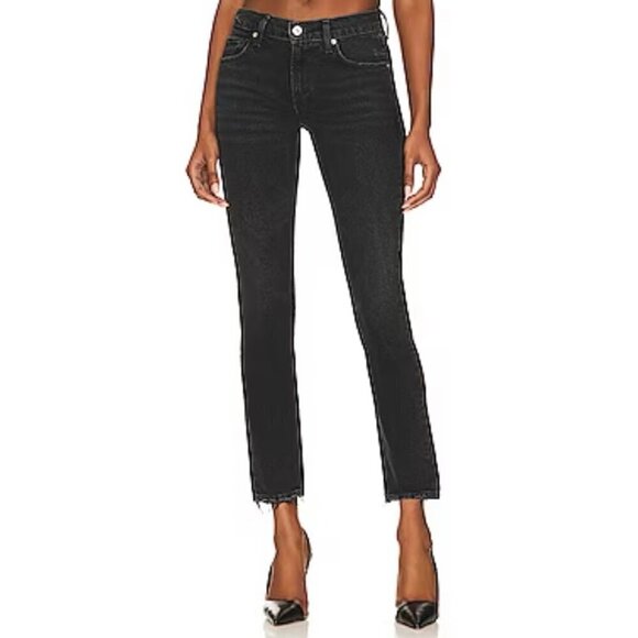 AMO Denim Twist Ink Skinny Cropped Jeans Black Contemporary Casual Split Hem 24 - Picture 1 of 9